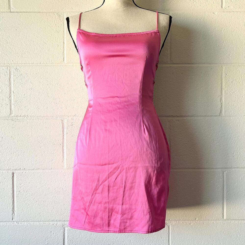 Beginning Boutique Hot Pink Square Neck Lace Up Back Mini Dress Women’s Small